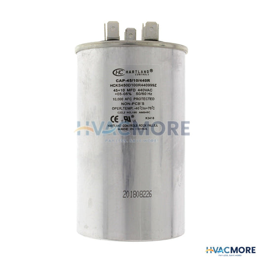Hartland Controls 45/10 MFD Round Dual Motor Run Capacitor (370/440V) CAP-45/10/440R