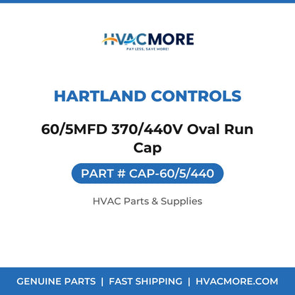 Hartland Controls 60/5MFD 370/440V Oval Run Cap CAP-60/5/440