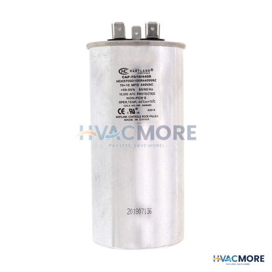 Hartland Controls 70/10 MFD Round Dual Motor Run Capacitor (370/440V) CAP-70/10/440R
