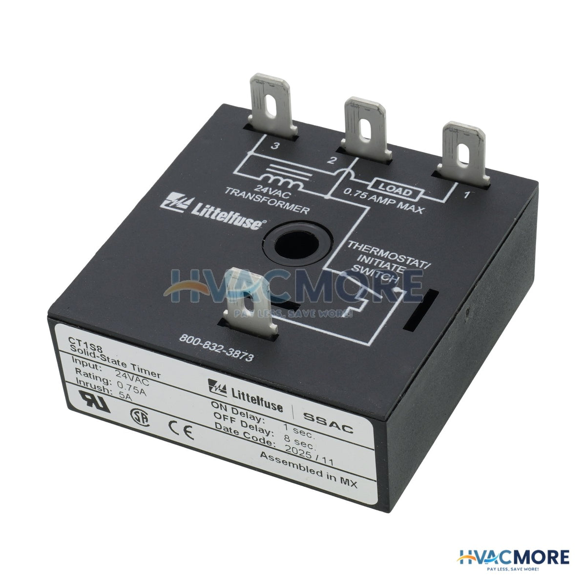 Littelfuse CT Series 1 sec. Delay-on-Make & 8 sec. Delay-on-Break Time Delay (24V) CT1S8