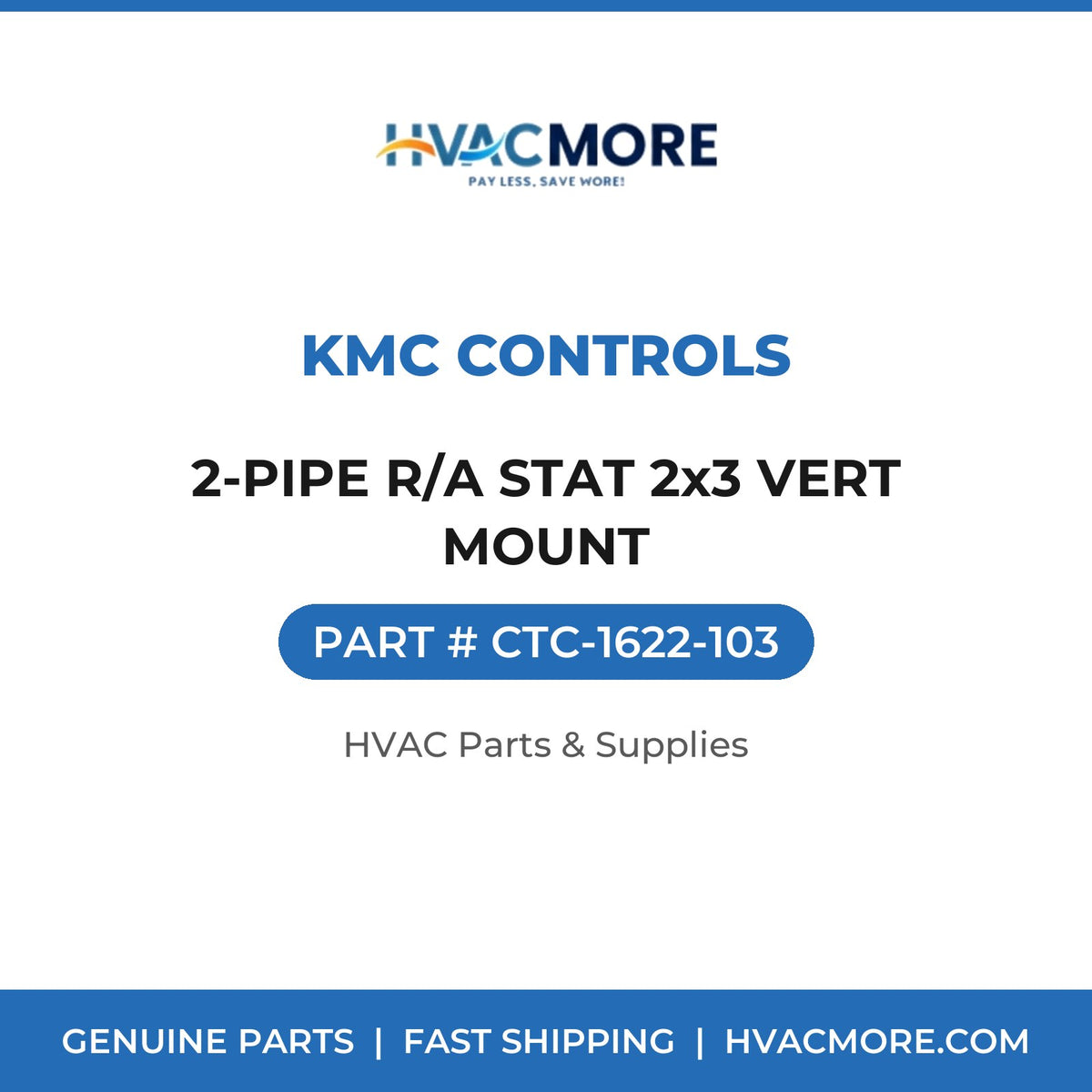 KMC Controls 2-PIPE R/A STAT 2x3 VERT MOUNT CTC-1622-103