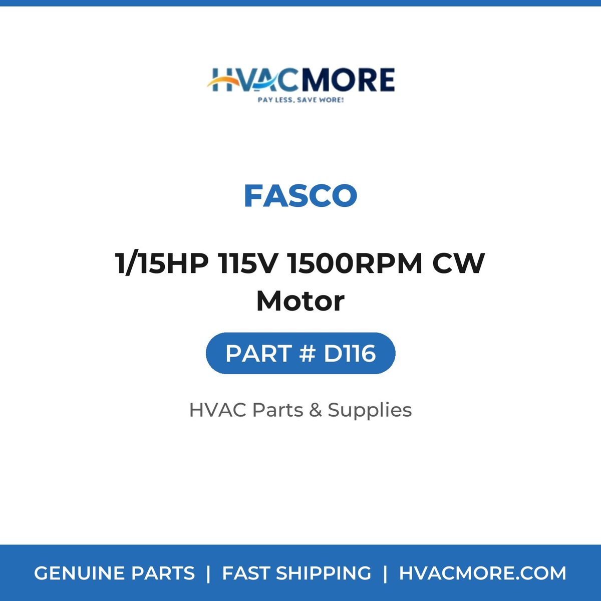 Fasco 1/15HP 115V 1500RPM CW Motor D116