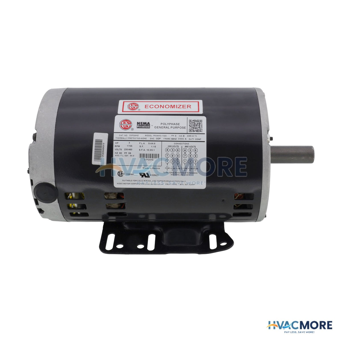 US Motors General Purpose Motor - 3 HP, 1725 RPM, 3 PH, Reversible (208-230/460V) D3P2AHZ