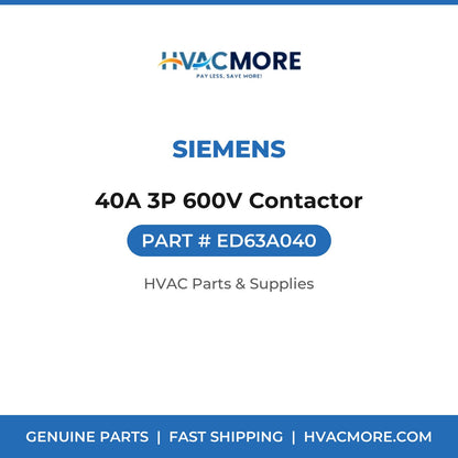 Siemens 40A 3P 600V Contactor ED63A040