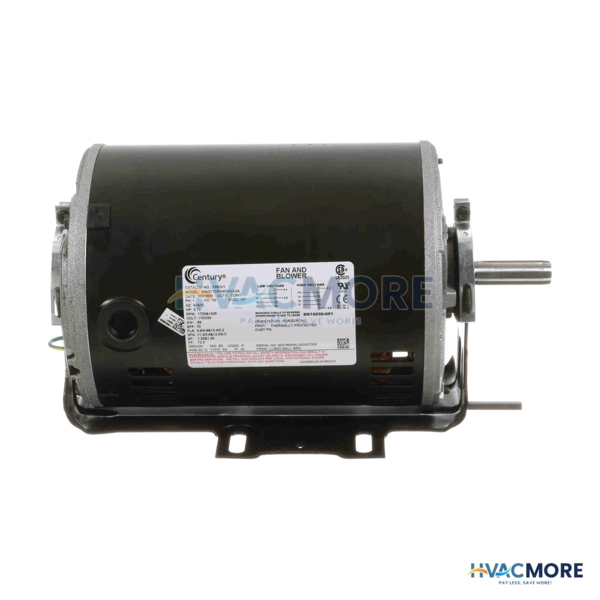 Century 6-1/2" Split Phase Ball Bearing Motor (230/115V, 1725/1425 RPM, 3/4 HP) F680V1