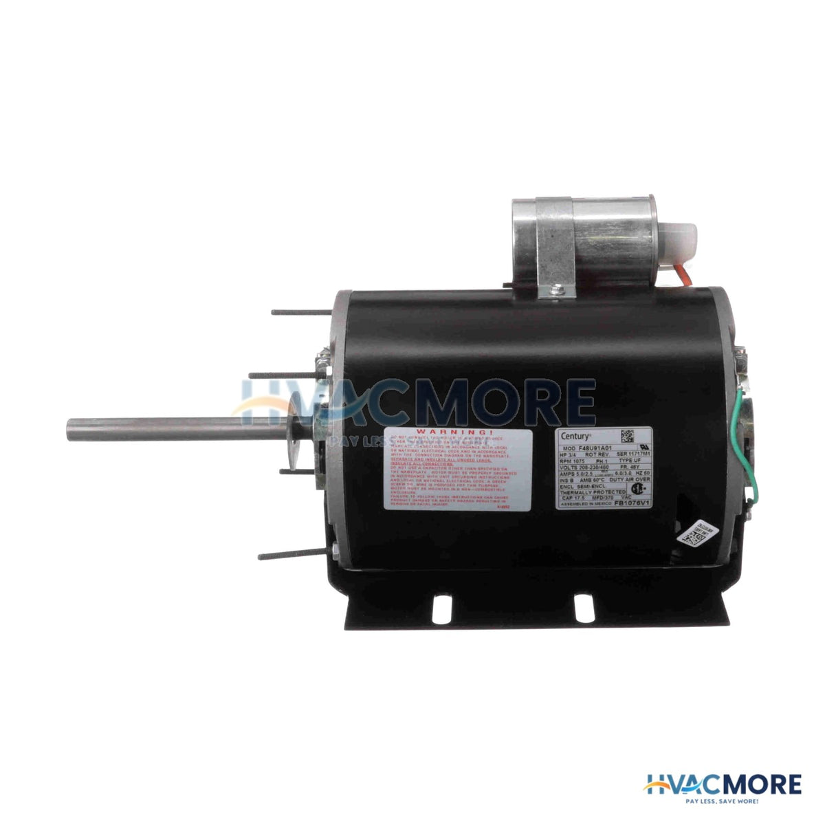 Century 6-1/2" Outdoor Condenser Fan Motor (208-230/460V, 1075 RPM, 3/4 HP) FB1076V1