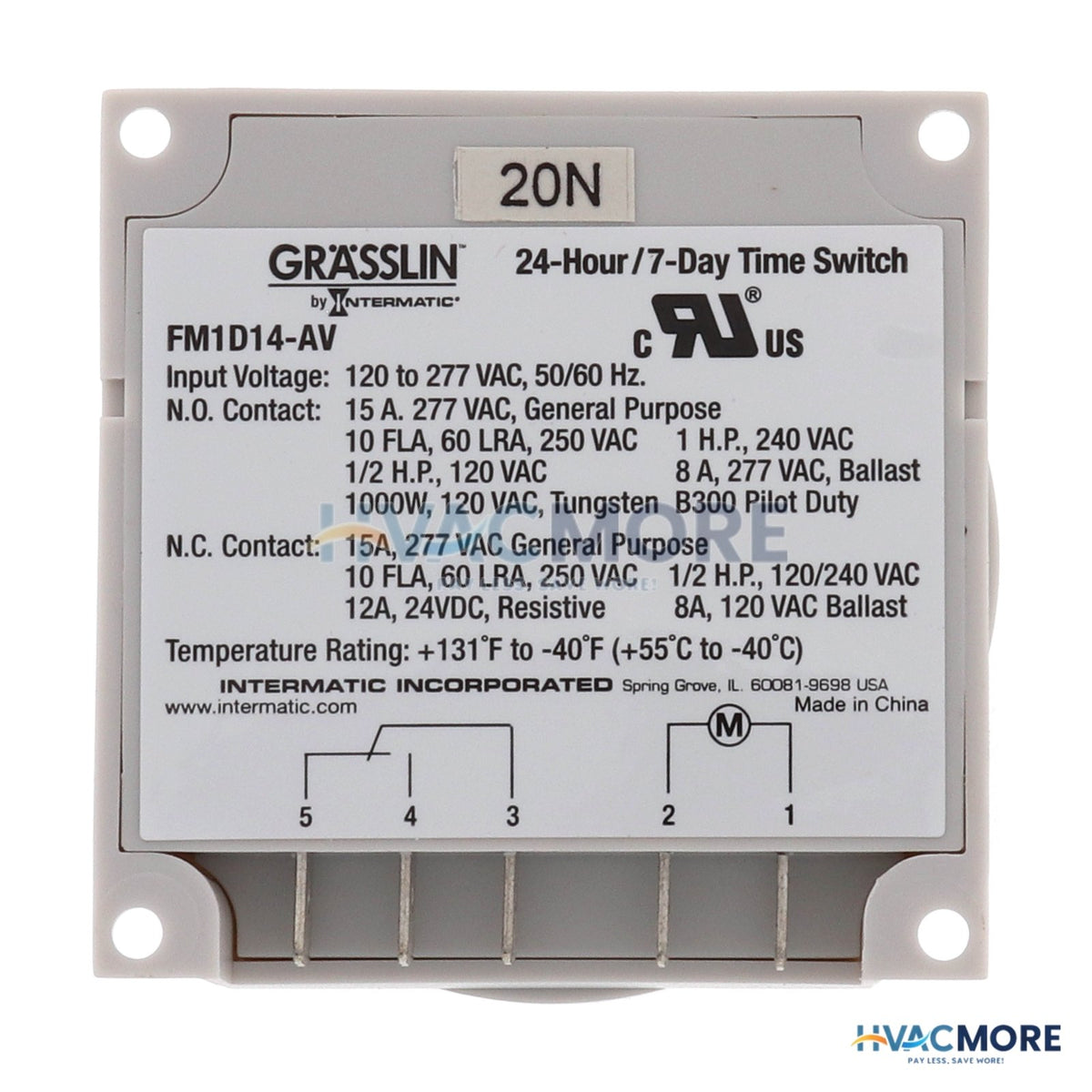 Intermatic One Channel Electronic Time Switch, 15A, SPDT Panel Mounting (120-277V) FM1D14-AV-U