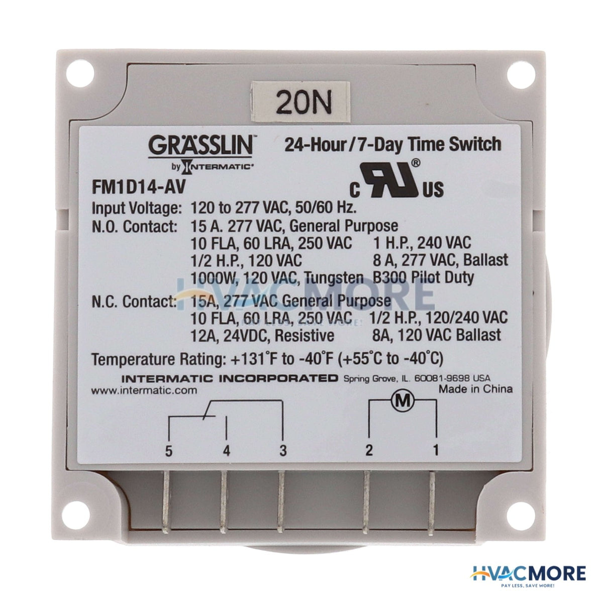 Intermatic One Channel Electronic Time Switch, 15A, SPDT Panel Mounting (120-277V) FM1D14-AV-U