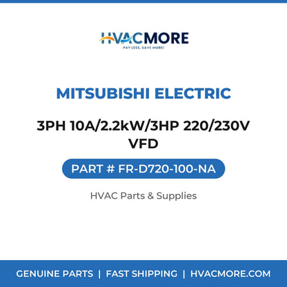 Mitsubishi Electric 3PH 10A/2.2kW/3HP 220/230V VFD FR-D720-100-NA