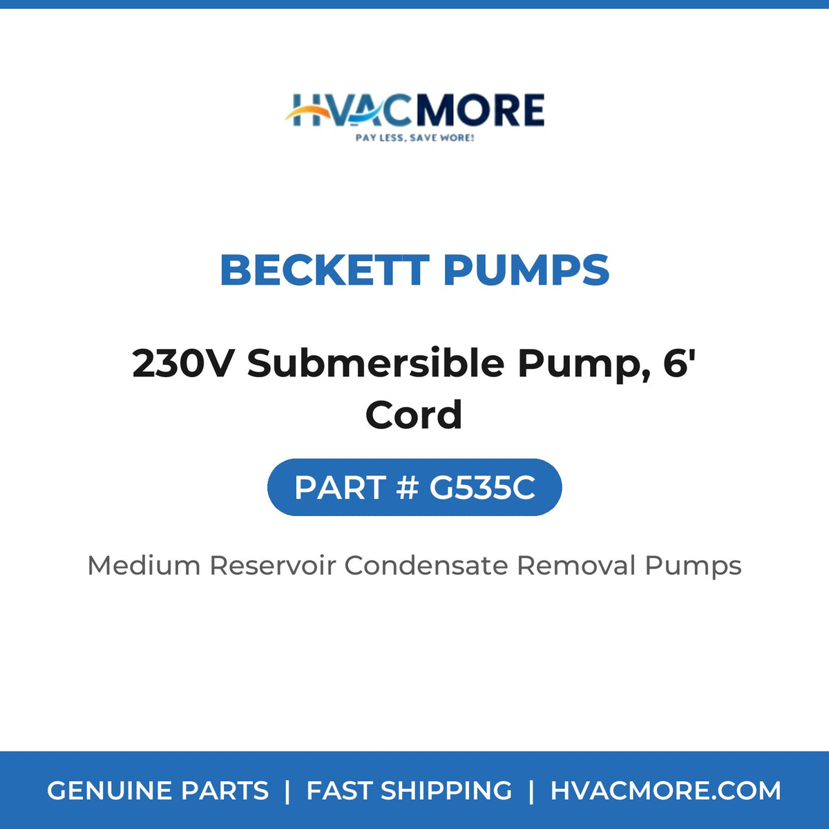 Beckett Pumps 230V Submersible Pump, 6' Cord G535C