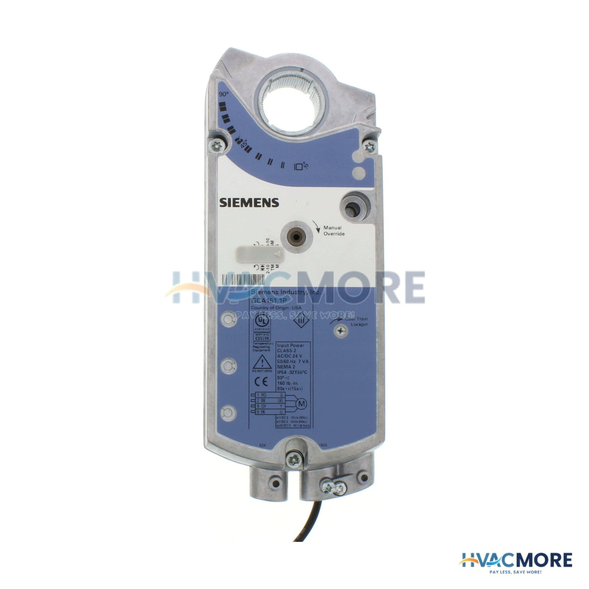 Siemens GCA Modulating SR 142 lb-in Electronic Damper Actuator W/ Plenum Cables GCA151.1P
