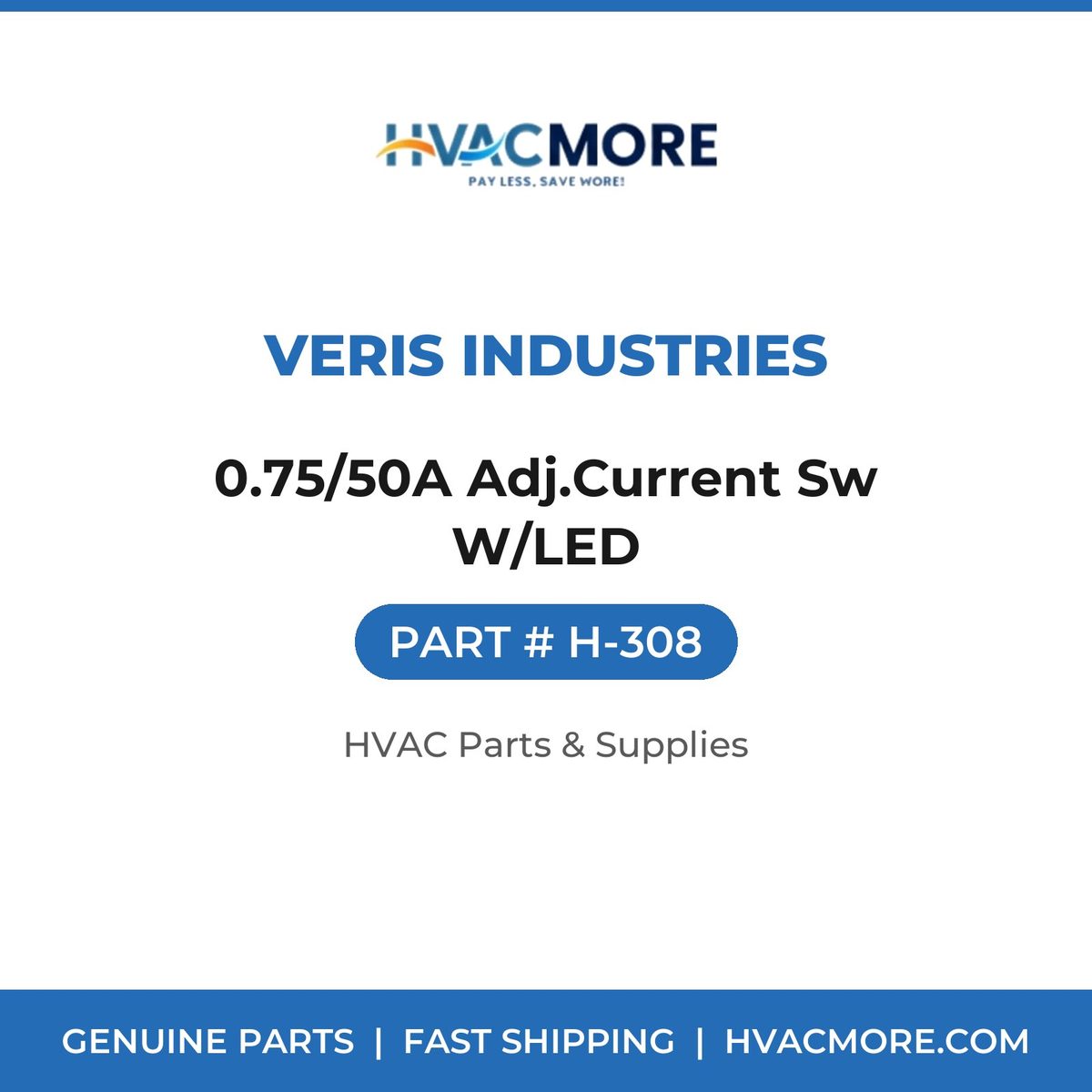 Veris Industries 0.75/50A Adj.Current Sw W/LED H-308