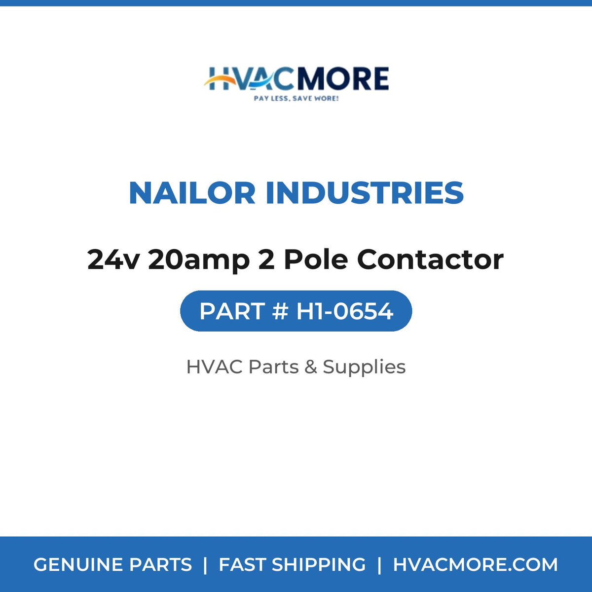 Nailor Industries 24v 20amp 2 Pole Contactor H1-0654