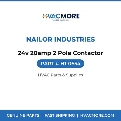 Nailor Industries 24v 20amp 2 Pole Contactor H1-0654