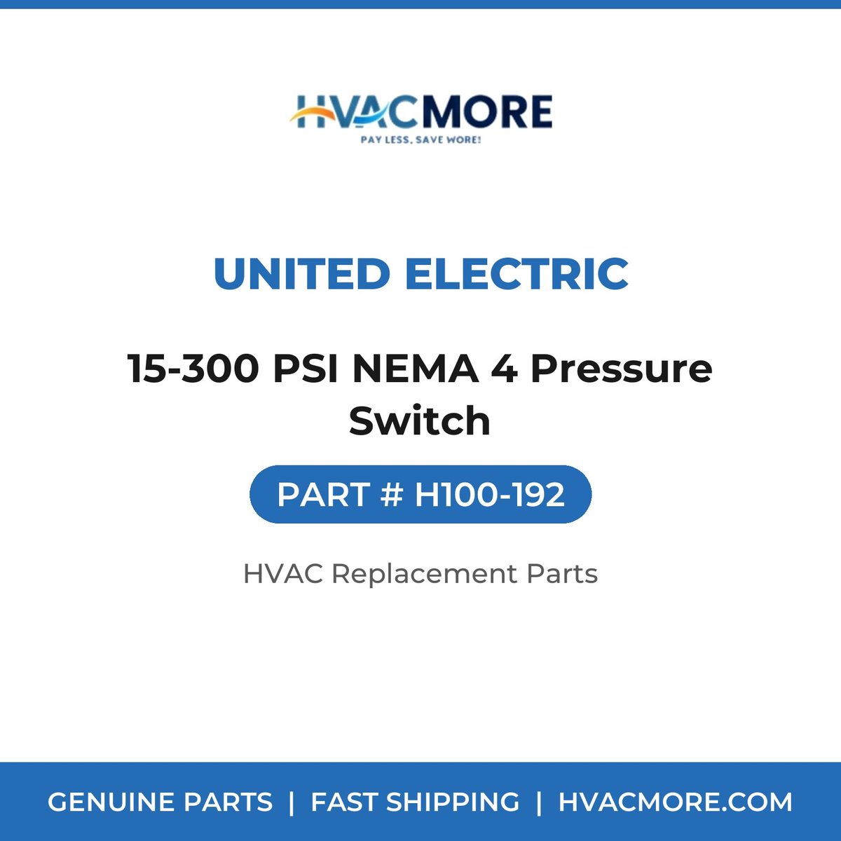United Electric 15-300 PSI NEMA 4 Pressure Switch H100-192