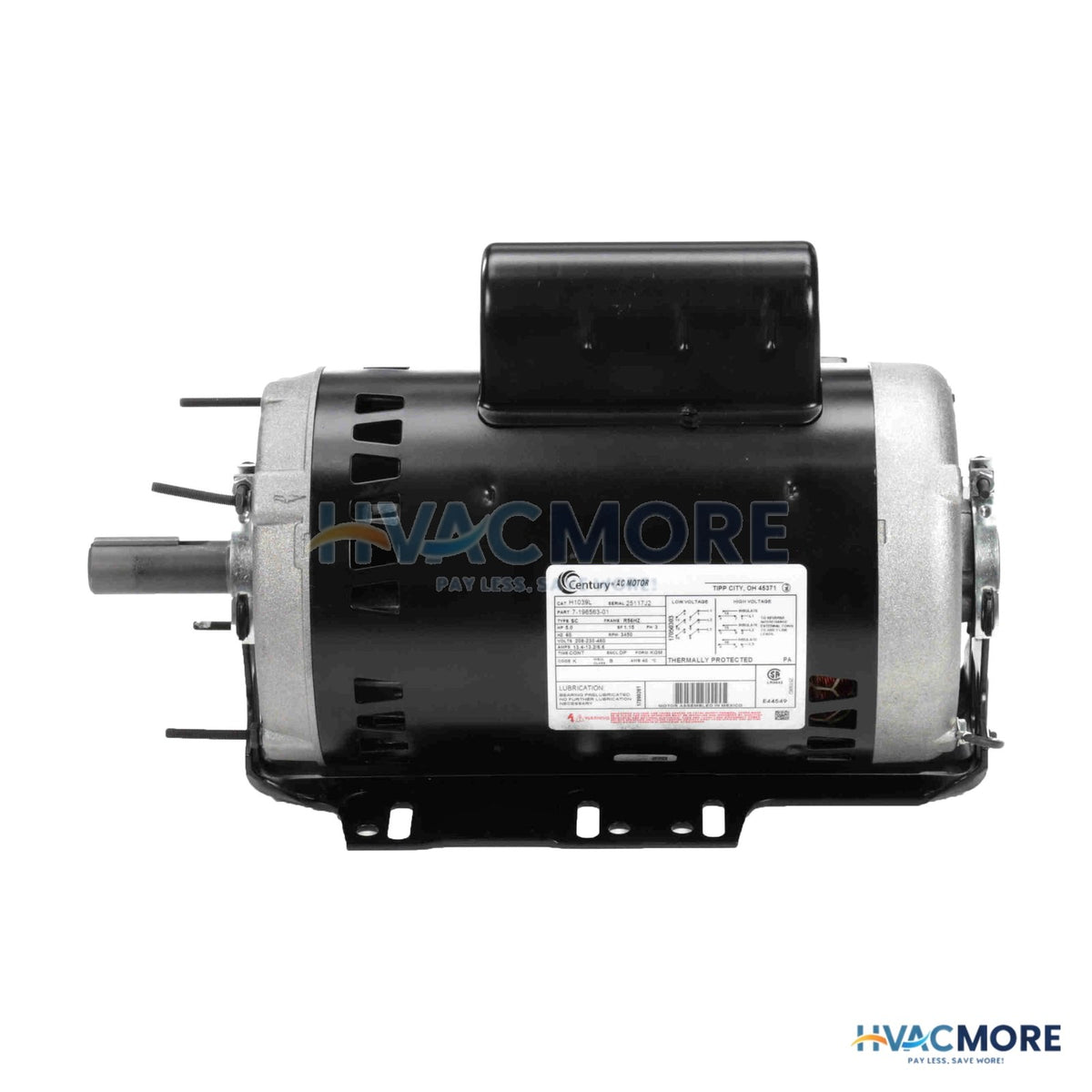 Century 5 HP 208-230-460V Fan and Blower HVAC/R Motor, 3 PH, 3450 RPM, 56Hz Frame, ODP H1039L