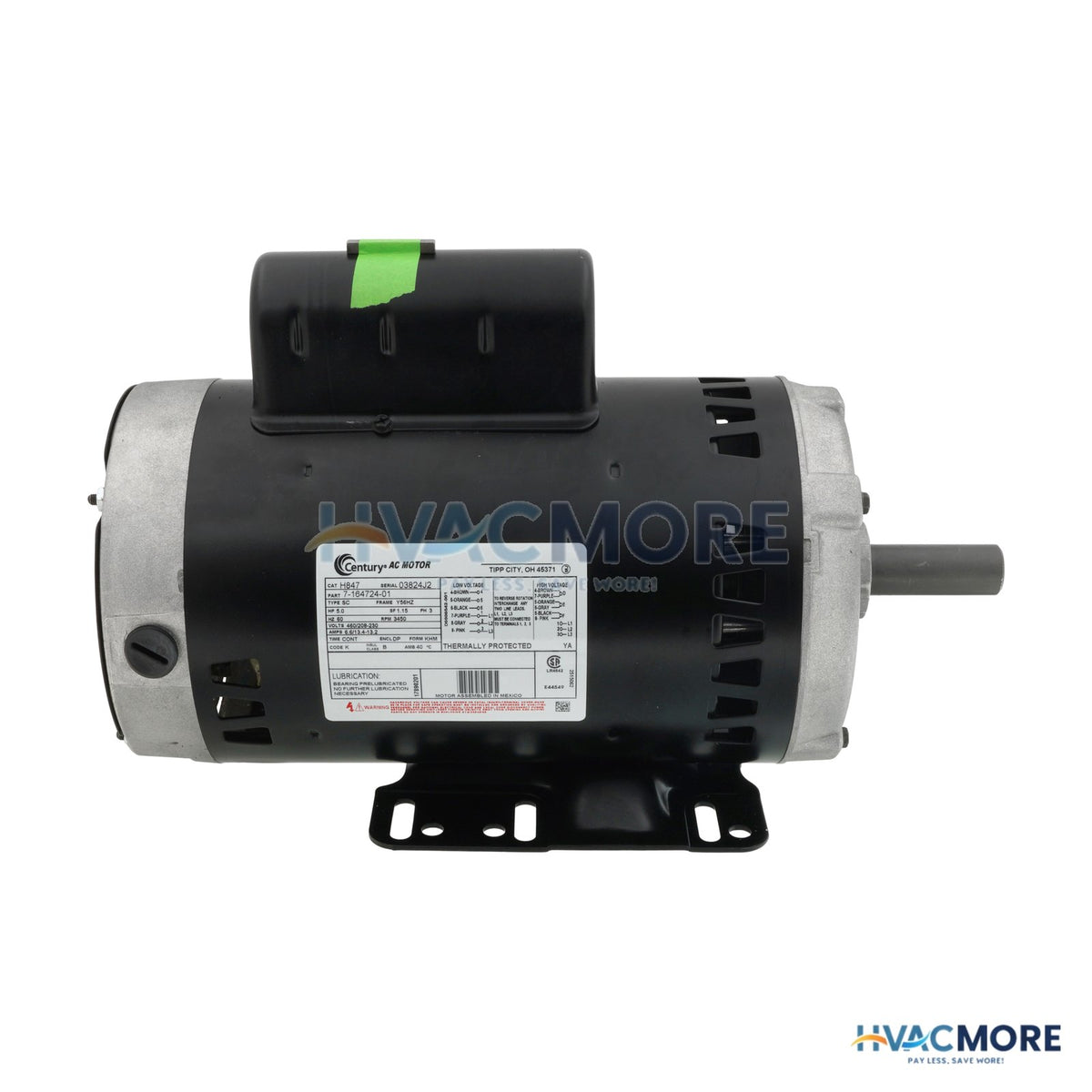 Century 6-1/2" 3-PHASE OPD Motor (460/208-230V, 3450 RPM, 5 HP) H847