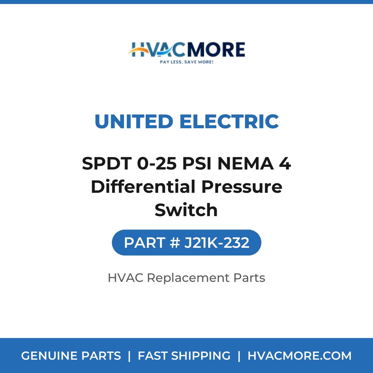 United Electric SPDT 0-25 PSI NEMA 4 Differential Pressure Switch J21K-232