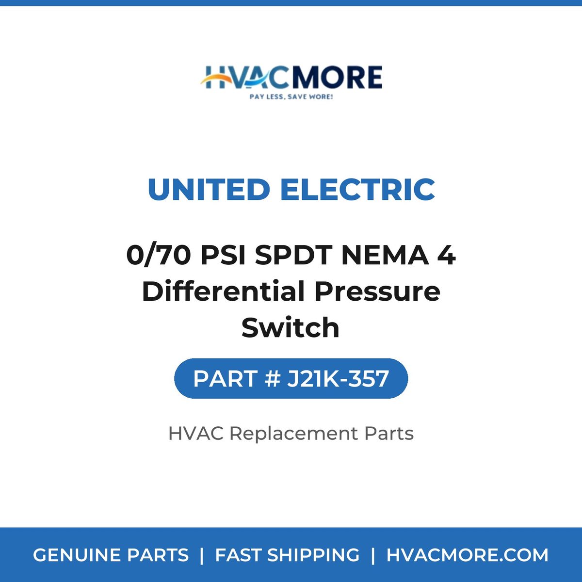 United Electric 0/70 PSI SPDT NEMA 4 Differential Pressure Switch J21K-357