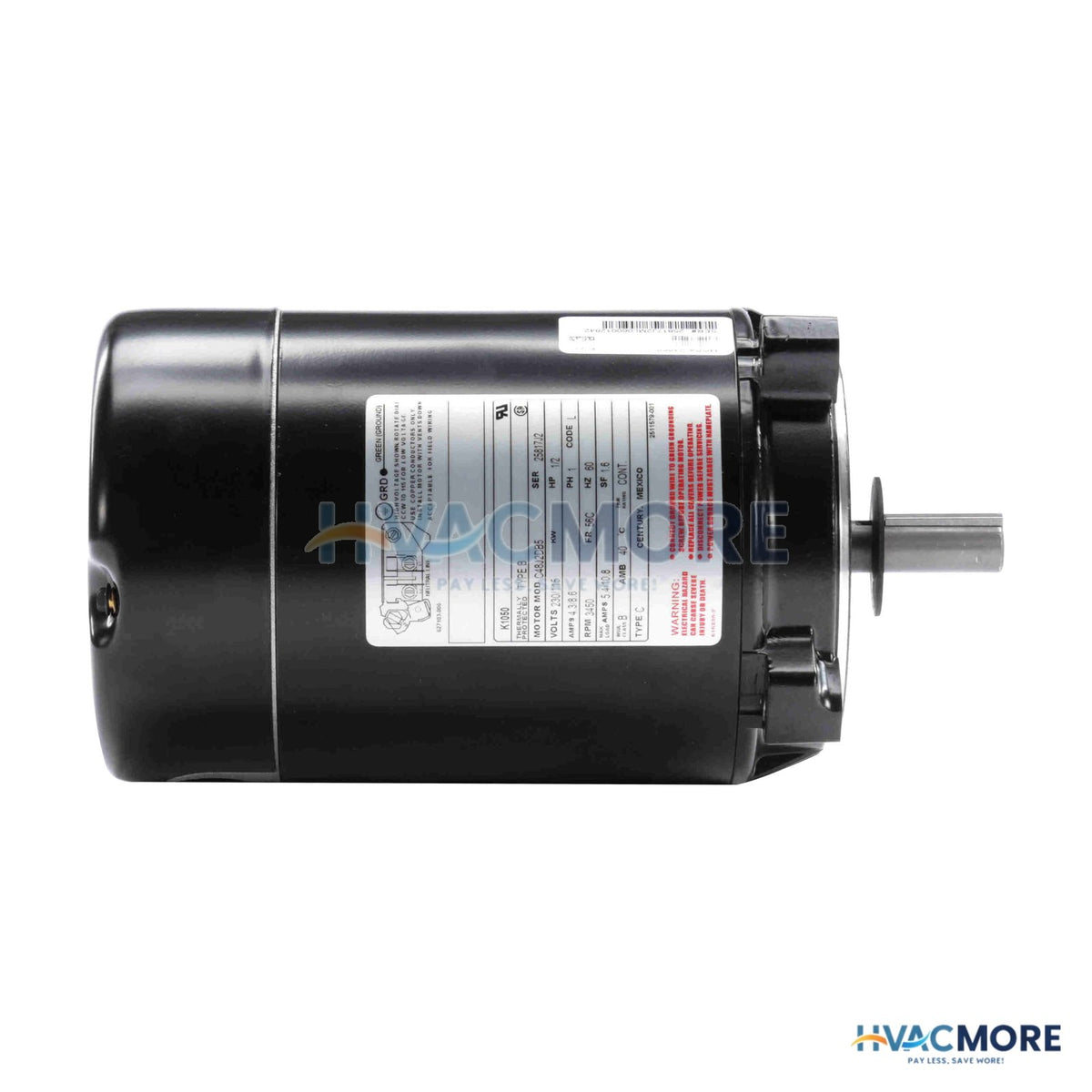 Century 1/2 HP 115/230V Jet Pump Motor, 1 PH, 3450 RPM, 56C Frame, ODP K1050