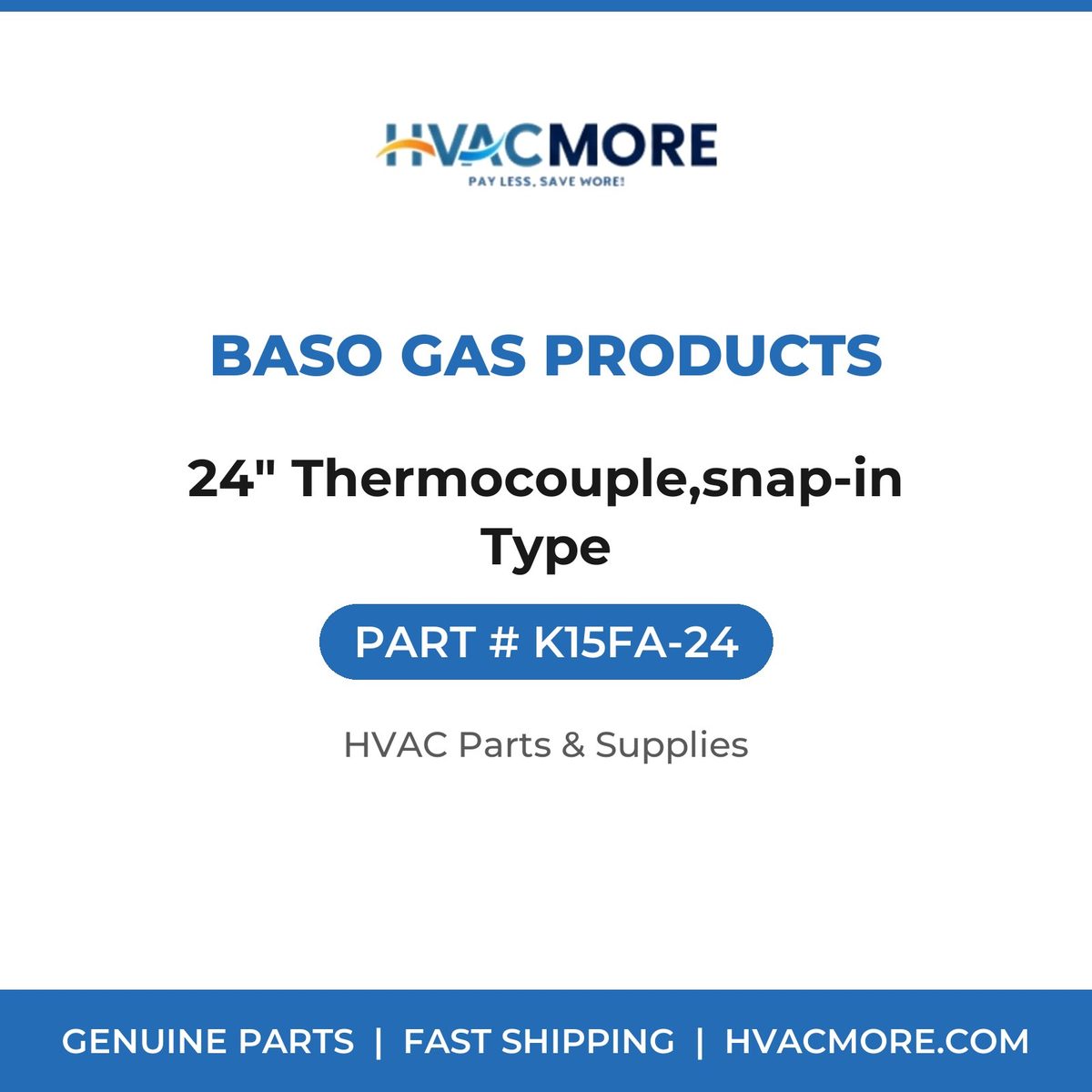BASO Gas Products 24" Thermocouple,snap-in Type K15FA-24