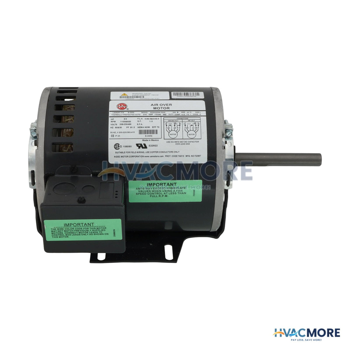 Liebert 3/4HP 208-230/460V 1PH 1100RPM Motor KIT-095E