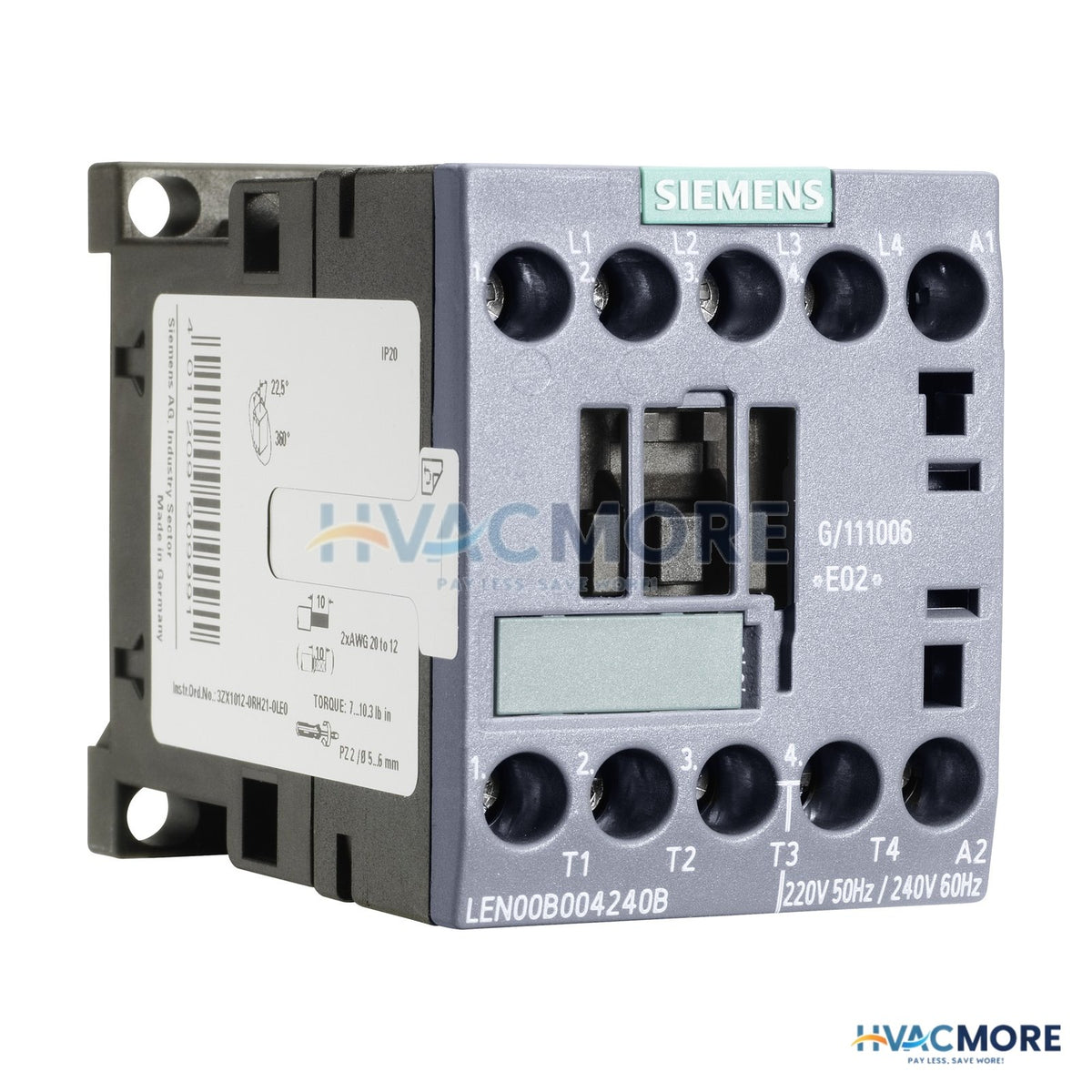 Siemens 4 Pole, 20 Amp, 120V Normally Open Lighting Contactor LEN00B004120B