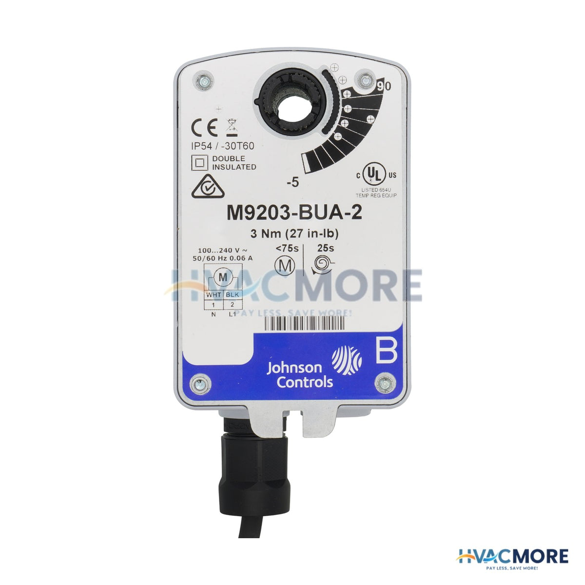 Johnson Controls Electric Spring Return On/Off Actuator with 48" 18 AWG Appliance Cable M9203-BUA-2