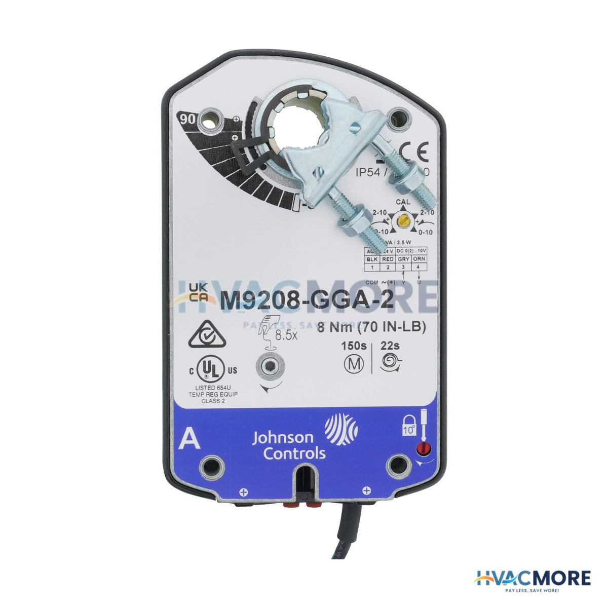 Johnson Controls M9208 24V Proportional Spring Return Actuator W/ Plenum Cable (70 lb-in) M9208-GGA-2