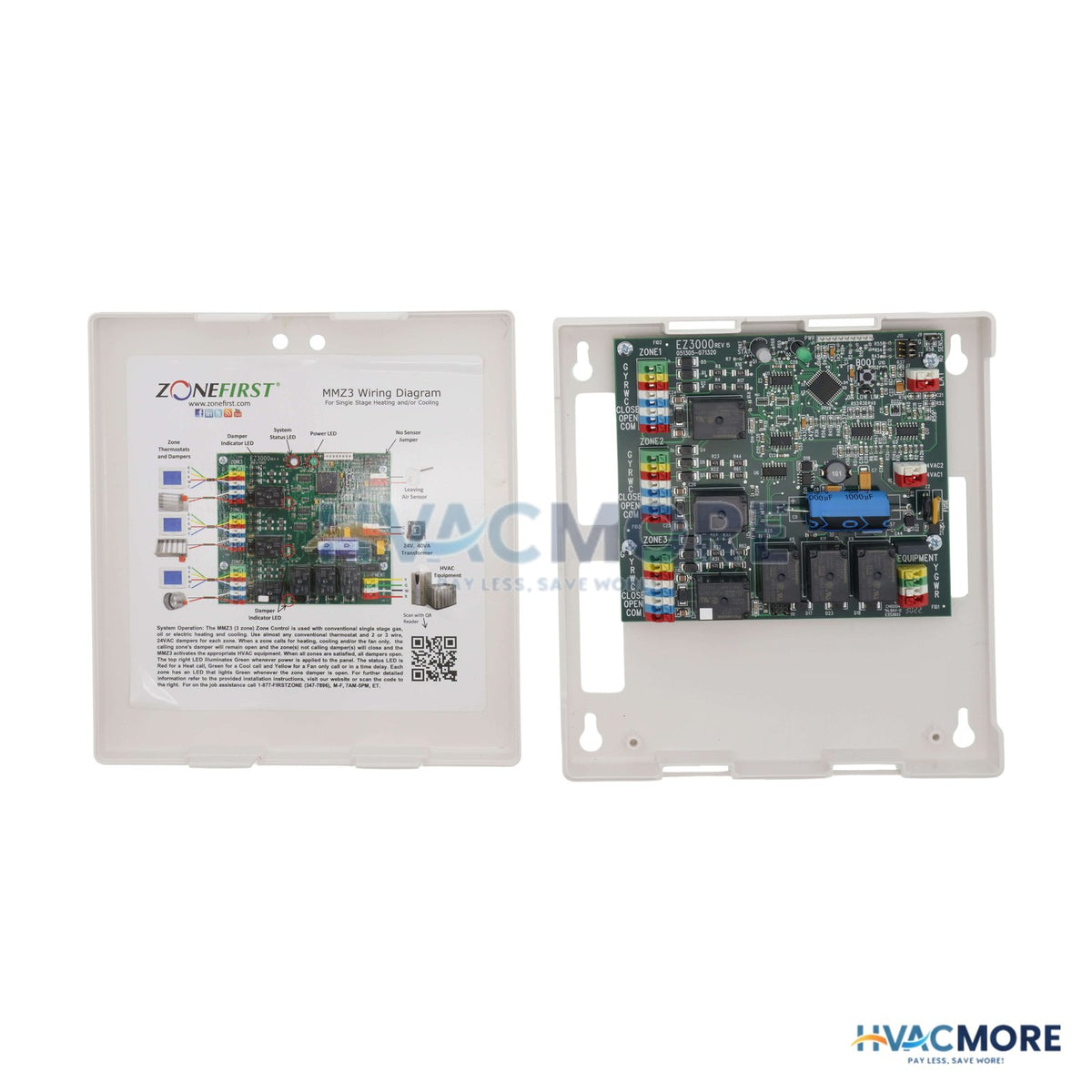 ZoneFirst Mini-Masterzone 2 or 3 Zone Single Stage Heat/Cool Damper Actuator Control Panel MMZ3