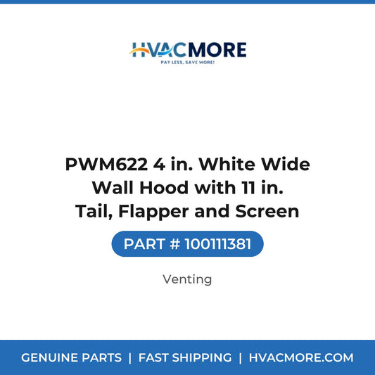PWM622 4 in. White Wide Wall Hood with 11 in. Tail, Flapper and Screen - 100111381