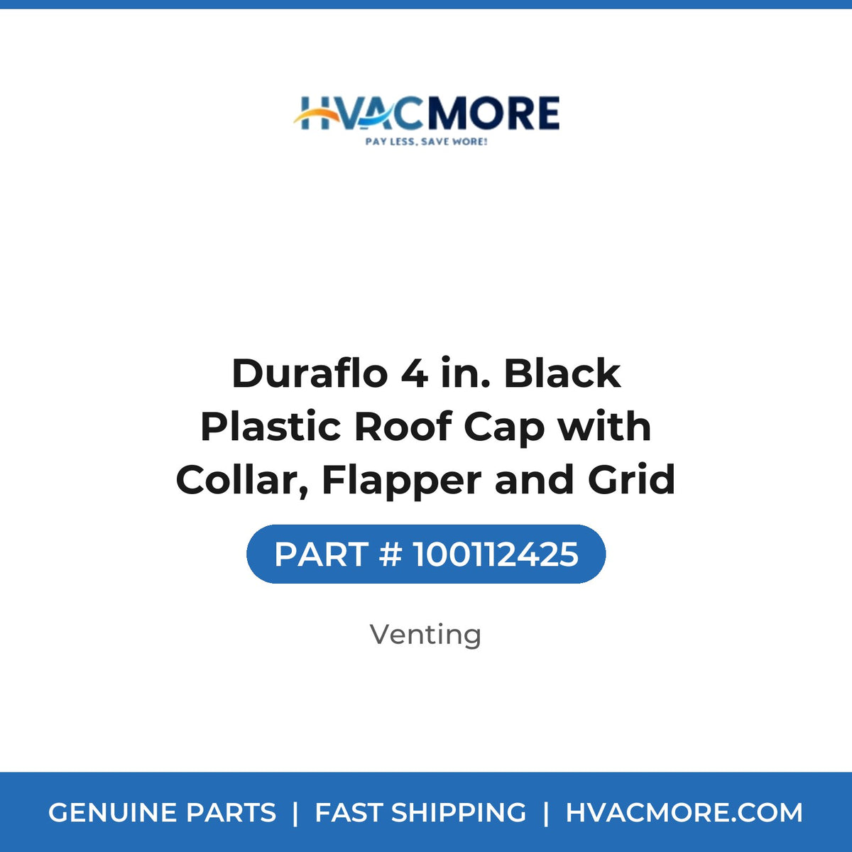 Duraflo 4 in. Black Plastic Roof Cap with Collar, Flapper and Grid - 100112425