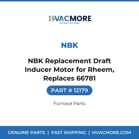 NBK Replacement Draft Inducer Motor for Rheem, Replaces 66781 - 12179