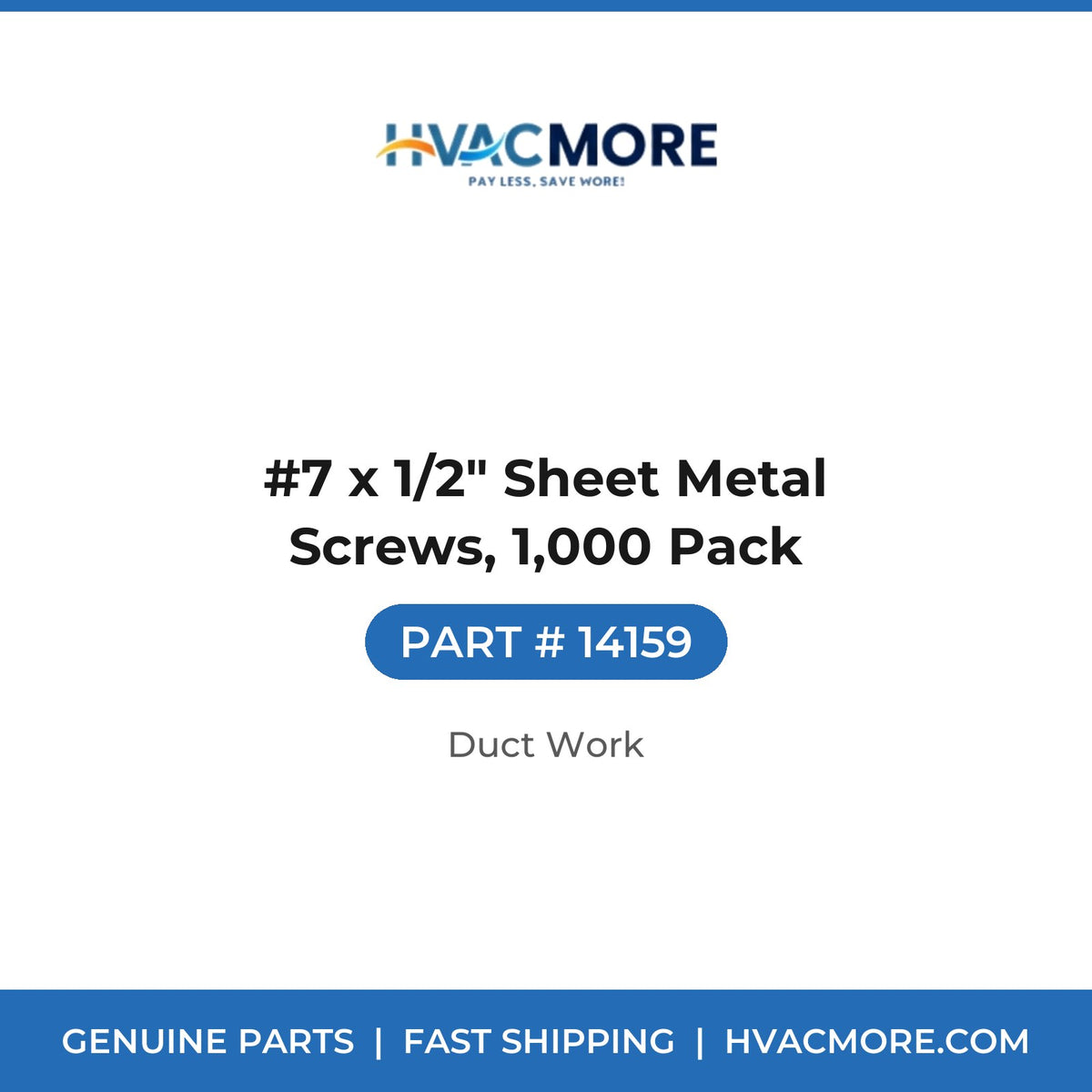 #7 x 1/2" Sheet Metal Screws, 1,000 Pack - 14159