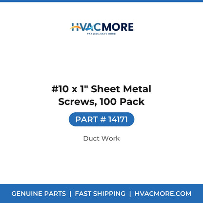 #10 x 1" Sheet Metal Screws, 100 Pack - 14171