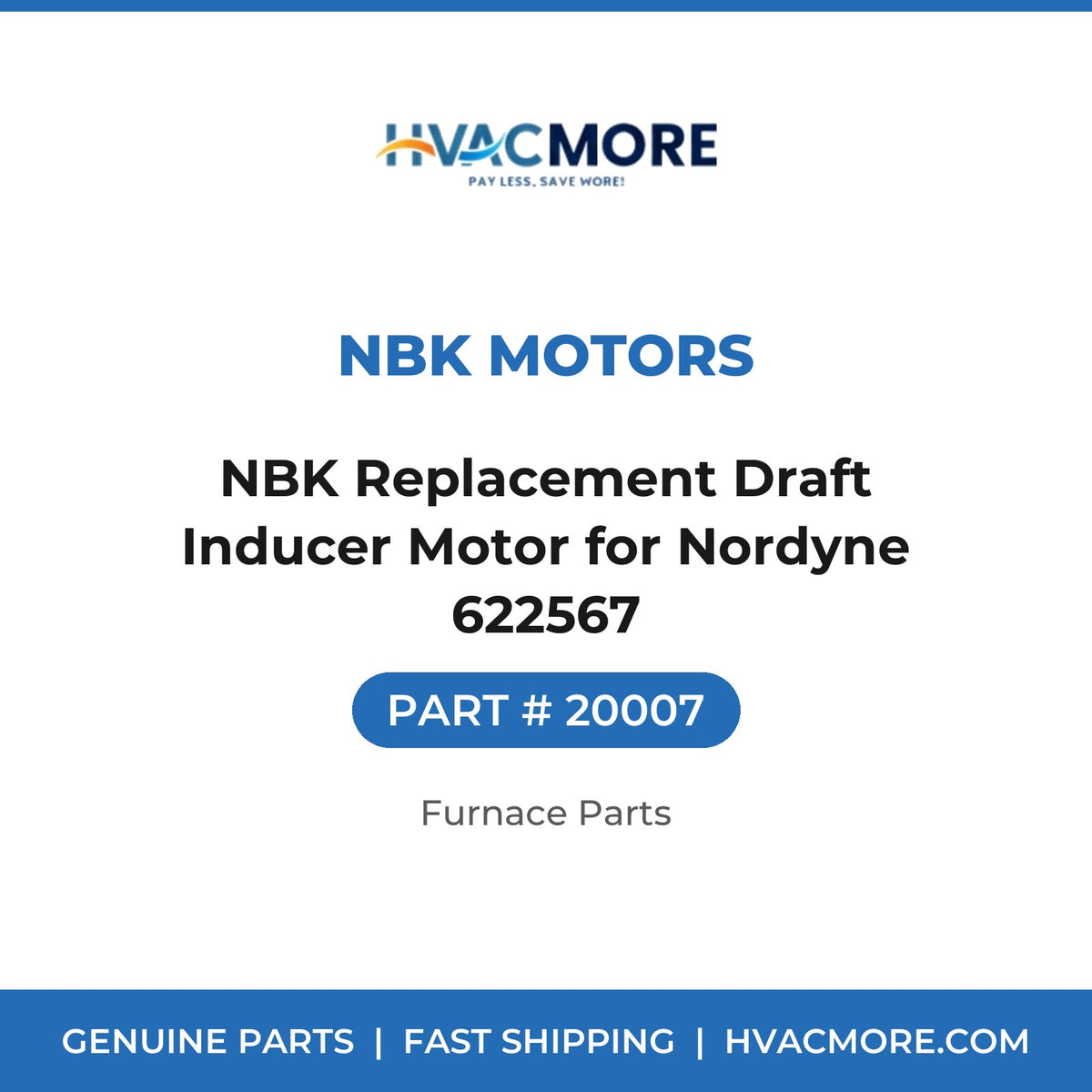 NBK Replacement Draft Inducer Motor for Nordyne 622567 - 20007
