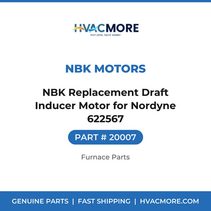 NBK Replacement Draft Inducer Motor for Nordyne 622567 - 20007