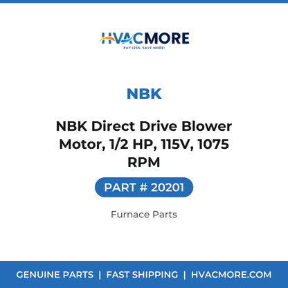 NBK Direct Drive Blower Motor, 1/2 HP, 115V, 1075 RPM - 20201
