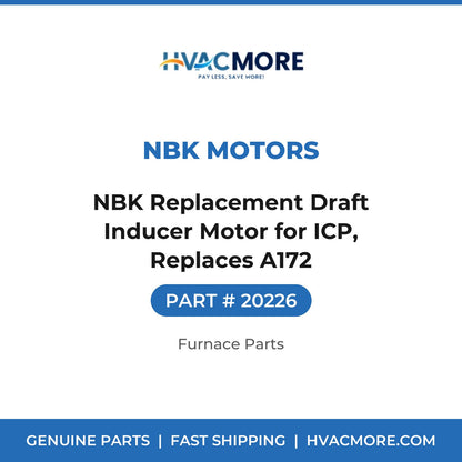 NBK Replacement Draft Inducer Motor for ICP, Replaces A172 - 20226