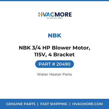NBK 3/4 HP Blower Motor, 115V, 4 Bracket - 20490