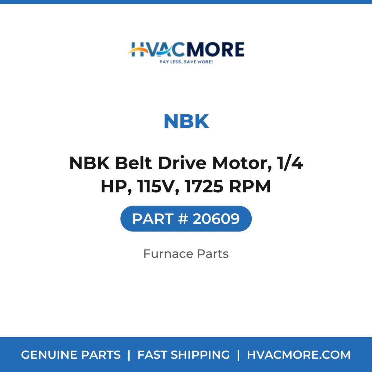 NBK Belt Drive Motor, 1/4 HP, 115V, 1725 RPM - 20609