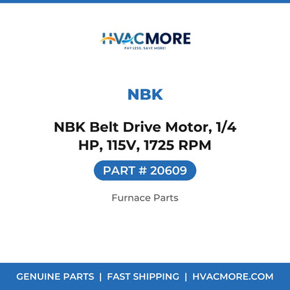 NBK Belt Drive Motor, 1/4 HP, 115V, 1725 RPM - 20609