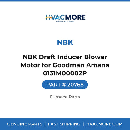 NBK Draft Inducer Blower Motor for Goodman Amana 0131M00002P - 20768