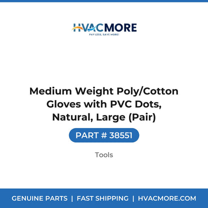 Medium Weight Poly/Cotton Gloves with PVC Dots, Natural, Large (Pair) - 38551