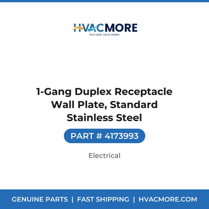 1-Gang Duplex Receptacle Wall Plate, Standard Stainless Steel - 4173993
