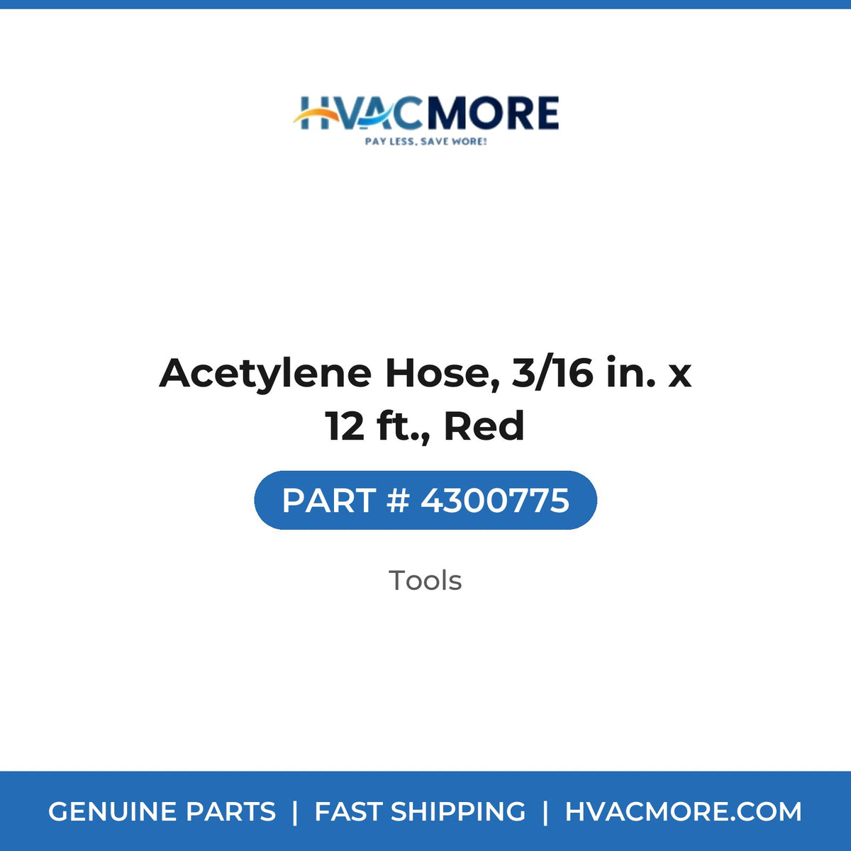 Acetylene Hose, 3/16 in. x 12 ft., Red - 4300775
