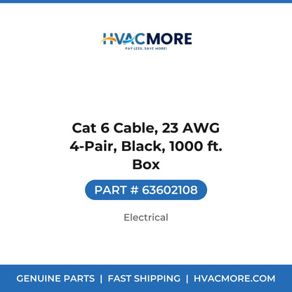Cat 6 Cable, 23 AWG 4-Pair, Black, 1000 ft. Box - 63602108