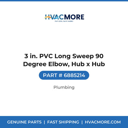 3 in. PVC Long Sweep 90 Degree Elbow, Hub x Hub - 6885214