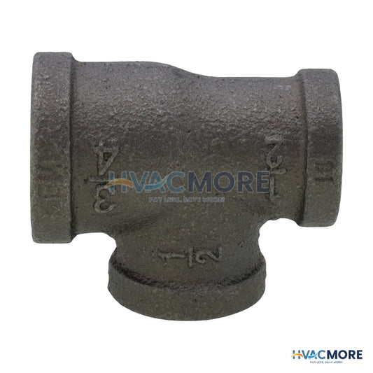 Everflow 3/4 in. x 1/2 in. x 1/2 in. Black Malleable Iron Reducing Tee - BMRT0344