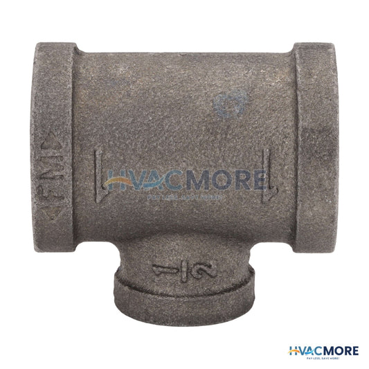 Everflow 1 in. x 1 in. x 1/2 in. Black Malleable Iron Reducing Tee - BMRT1002